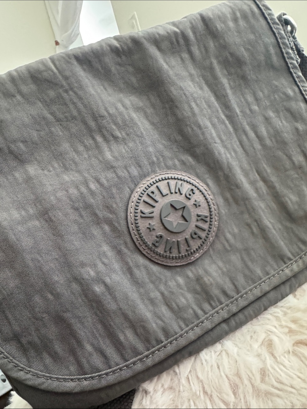 Kipling Gray Nylon Flap Crossbody Bag